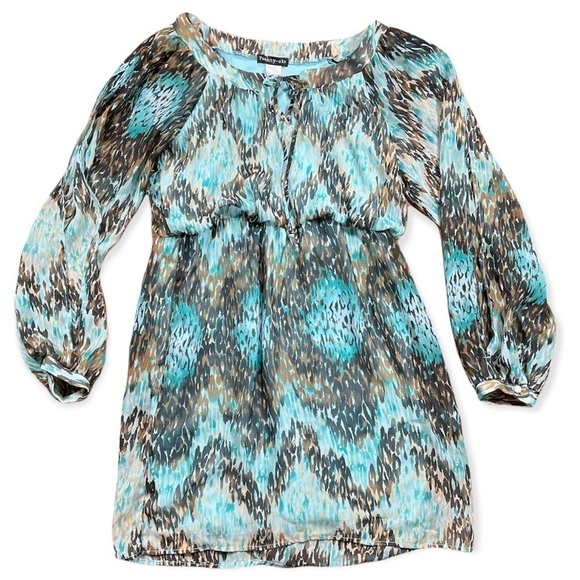 Twenty-Six Brand Abstract Print Layered Open Sleeve Dress sz 7 - Picture 3 of 14